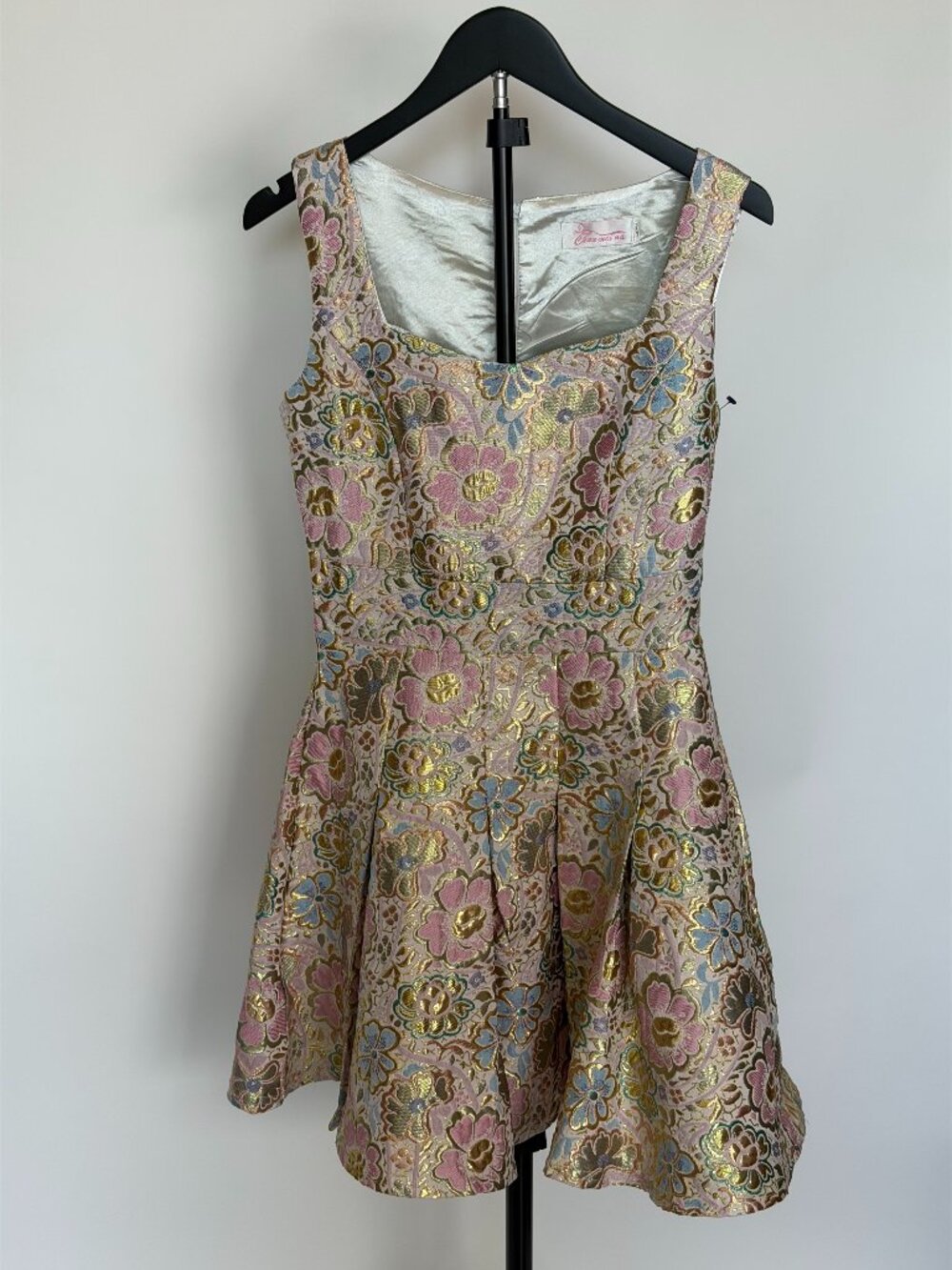 Chaus New York Floral Brocade Metallic Fit Flare Romper